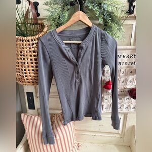 Aerie Charcoal Ribbed Long Sleeve Henley